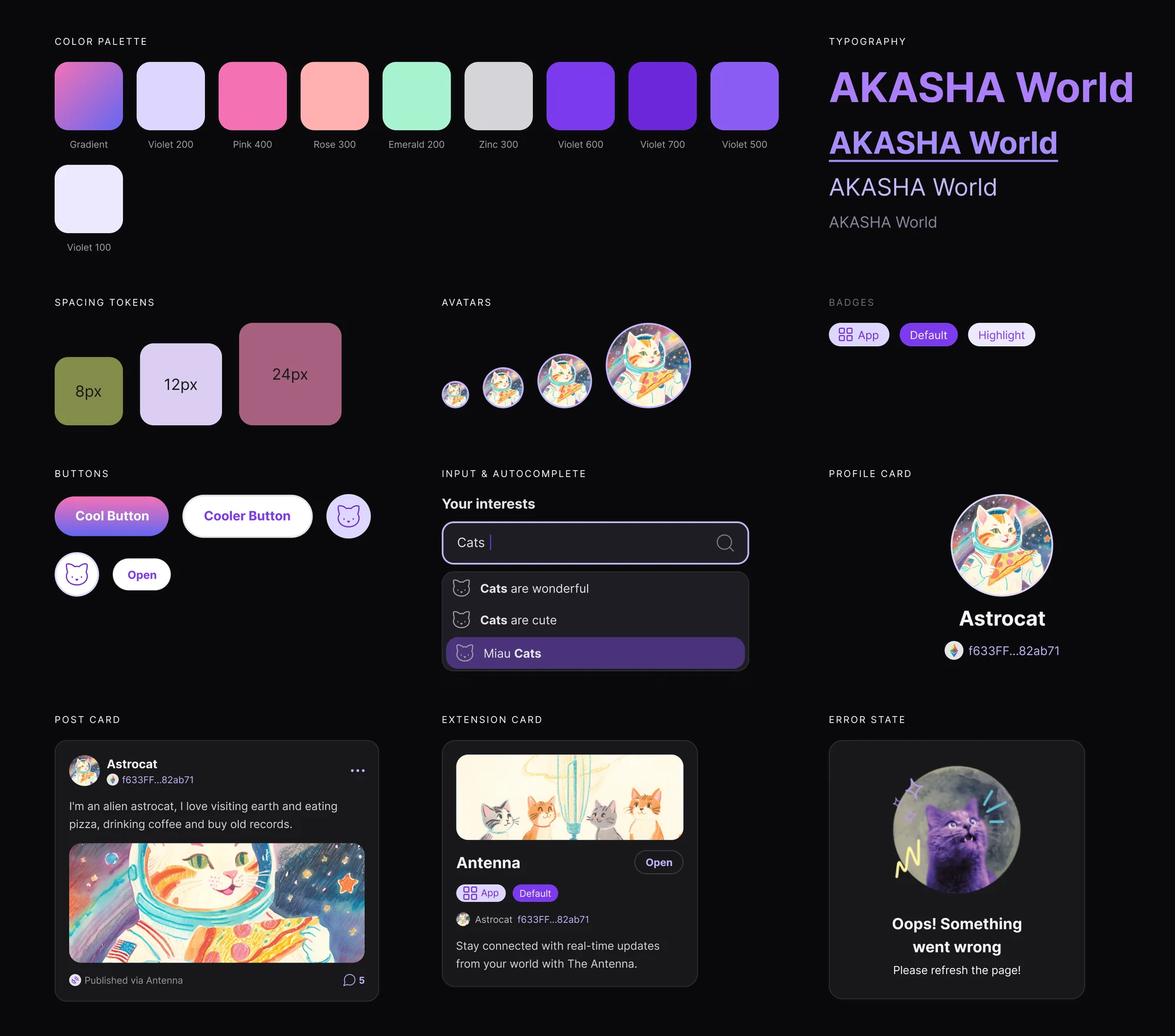 AKASHA UI System product screens