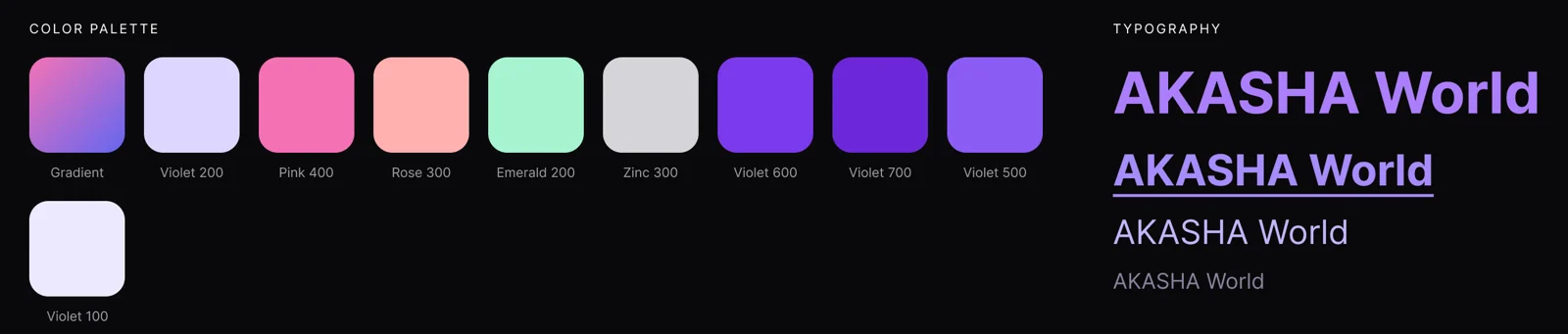 Color palette and type samples. Each swatch maps to a token in the table above.