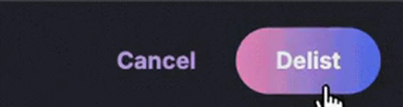Button in Vibes: Decision form: Cancel as a text button, Delist as default