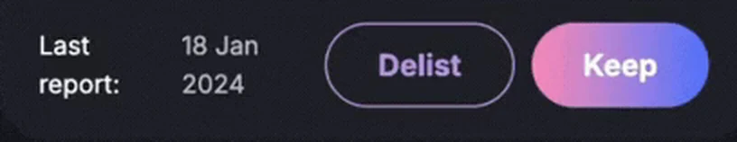 Button in Vibes: Review queue: Delist as outline, Keep as default