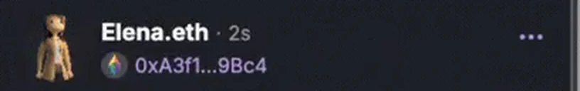 Profile Avatar Button in Antenna: Post header, medium: name, post age as metadata, Ethereum address